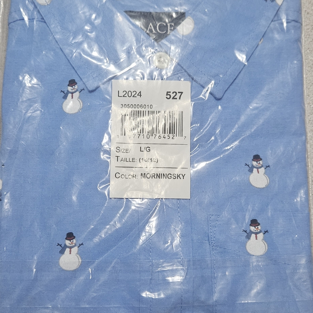 Morning Sky Blue Snowman Print Boys Shirt